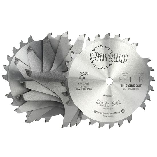Premium Dado Set 203.2 X 15.875 X 24t 4 X 1/4', 1/8',1/16',3/32' Chip